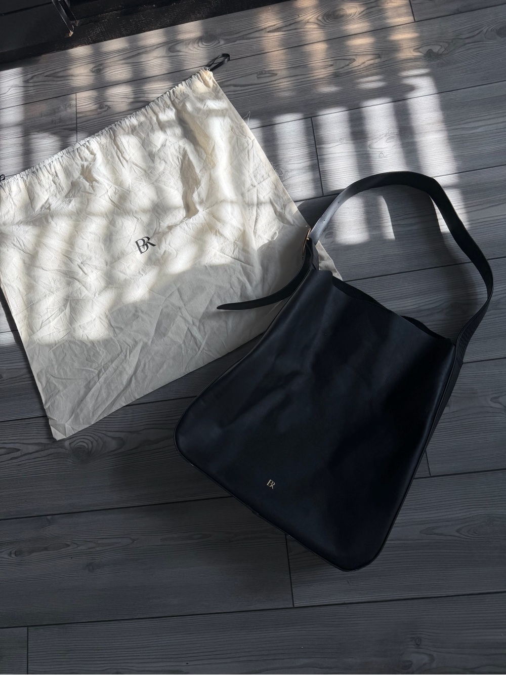 Banana Republic Black Leather Shoulder Bag with Gold BR Accent